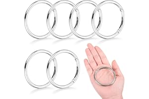 WUISOLQP Lot de 6 mousquetons ronds - 60 mm - En alliage de zinc - Grand mousqueton rond - Anneau rond - Porte-clés - Pour sac, sac à main, bricolage, artisanat - Argenté