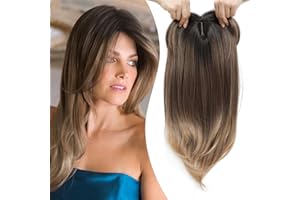 Ms Taj Hair Toppers for Thinning Hair 18inch,Brown with Dark root Long Layered Hair Toppers for Women Synthetic Add Volume, Natural Straight Clip in Hair Pieces for Women