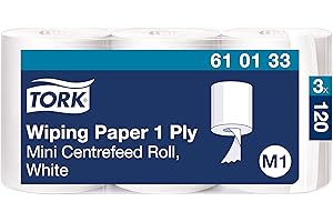 Tork Bobine de Papier d’Essuyage à Dévidage Central blanc M1, essuyage mains et surfaces, 3 x 120 m, 610133