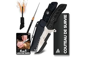 Naifu The Outdoor – couteau de survie 12 cm Drop Point semi‑cranté en acier inox - kit de survie - lame fixe, étui rigide – polyvalent pour bushcraft - randonnée - couteau bushcraft - bivouac