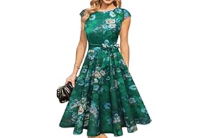 DRESSTELLS Robe Cocktail Mariage Vintage Robe Casual Femme Robe baptême col Rond Manches Courtes
