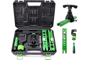 CISSIYOG Dudgeonniere Climatisation,5 in 1 Kit Utils d'Évasement,Dudgeonnière Kit de Coupe-Tube pour Tuyaux en Cuivre 1/4" à 3/4" et 6 à 19 mm,Outil D'évasement Excentrique à 45 Degrés