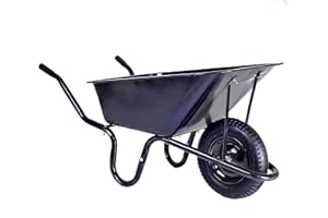 GLOBEWOLF Builders WHEELBARROW 130kg / 85Ltr Toughened Metal Tray Ideal Heavy Duty Builders Gardeners Barrow 1 Wheel with All Terrain Pneumatic Tyre