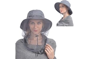 USHAKE kapelusz z siatką na głowę, kapelusz safari przeciwsłoneczny typu bucket z ukrytą moskitierą, szary, 7 3/8