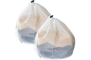 BOJIUSARL 2 Pièces Sac de Lavage en Maille Portable Avec Cordon de Serrage - Filet Fin Pour Machine à Laver, Vêtements, Literie, Nappes, Rideaux