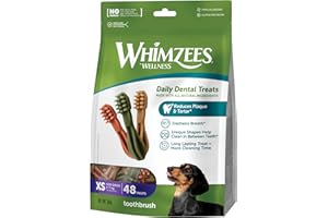 WHIMZEES by Wellness, Brosses à Dents à Mâcher pour Chien de Très Petite Taille, Friandises Naturelles pour l'Hygiène Bucco-Dentaire, Taille XS, Sac de 48 Pièces