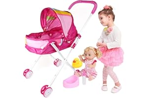 LECERROT Poussette Poupée Bébé - 52x25x10CM Poussette Poupée pour Enfant, Jeu Rôle, Poussette Landeau Bebe pour Poupée, Poussette Et Landau Jouets Cadeau pour Les Enfants
