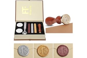 MINGTING Wax Seal Stamp Kit, PUQU Classical Old-Fashioned Antique Wax Stamp Seal Kit Initial Letters Alphabet Set Gift Box with Vintage Wooden Handle and Brass Color Head (R)