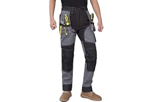 WORK IDEA Pantaloni da Lavoro da Uomo, con Tasche al Ginocchio Oxford, Pantaloni Elasticizzati in Cotone