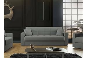 Dmora - Divano letto 3 posti Pinto, Divano letto contenitore lineare, Sofà da soggiorno in tessuto imbottito con apertura click-clack, 212x80h87 cm, Grigio