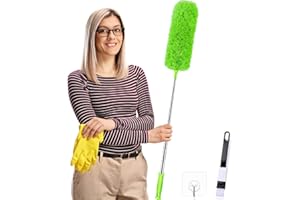 HELI MIAO Feather Duster,Dusters For Cleaning Extendable,With30-240cm Pole Telescopic Cobweb Brush,Long Pole Handled Retractable Gap Dust Cleaner,Reusable Bendable Washable,For Ceiling Fan Ceiling Green