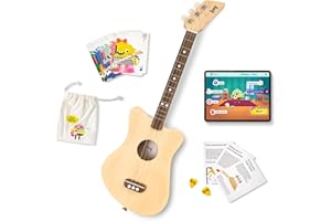 Loog Mini-Natur Akustikgitarre für Anfänger, 3-saitig, ab 3 Jahren, Lern-App und Unterricht im Lieferumfang enthalten