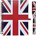 Union Jack Notebook and Matching Pen - Medium A6 Size/London Souvenir Wirebound Notebook/British Flag Design Print/Distressed/UK Notepad