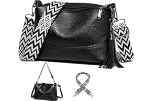 KUNKUN Borsa A Tracolla Donna Piccola Borse Donna Nera Borsetta Tracolla Donna Pelle Con 3 Tracolle Intercambiabili e 3 Grandi Scomparti