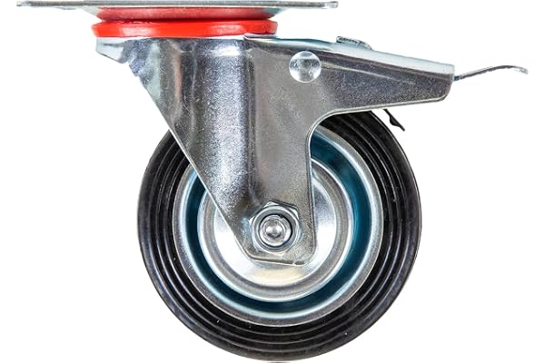 HMF 6790 Länkhjul för tung belastning med broms av massivt gummi, 4 stycken, 75 mm, upp till 200 kg, svarta