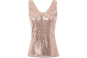 GRACE KARIN Donna Canotta Top con Paillettes Elegante Scollo a V Tank Top Senza Manica