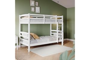 ZANOFIRA Bunk Bed with Ladder, Solid Pine Wood Bed Frame, Single 3 Foot Bed Set, Sleeper Bed For Kids Children Home, White