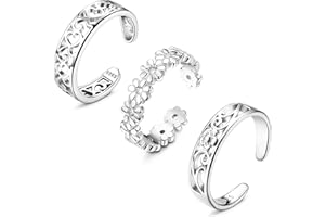 JeryWe 3Pcs anillos de plata esterlina del dedo del pie para mujeres Anillos Africanos Ajustable CZ Flor conjunta dedo del pie anillo conjunto Verano Playa Pie Joyería-Varios Estilos