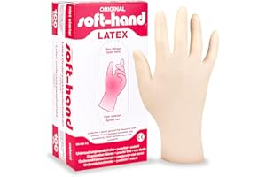 Servoprax Soft-Hand Untersuchungshandschuhe – Einweg-Handschuhe aus Latex, angerauhte Oberfläche und kräftige Qualität, ideal bei empfindlicher Haut – 100 Stück (S)