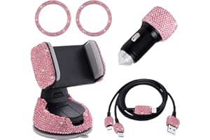 BSEICAL Bling Car Accessories for Women Interior, Glitter Girly Car Accessories, Usb Charging Cable Multi Fast Charge, Usb Car Charger, Phone Holder Diamond Cute Car Gadgets (Pink, 5pc Set)