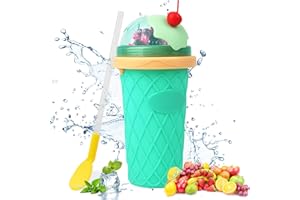 TNEDFOD Slushy Becher, Silikon Squeeze slushy maker, Eis Zum kneten smoothie becher mit Strohhalmlöffel Wiederverwendbarer Slushy Eisbecher für Eis Familienfeiern, Partys im Freien Hellgrün
