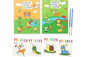 GZCY 2 Pack Paint with Water Coloring Books Kit - Water Color Painting Paper Arts and Crafts for Kids Ages 3 4 5 6 7 8 Year Old - Travel Activities Toys (Animal & Insect)
