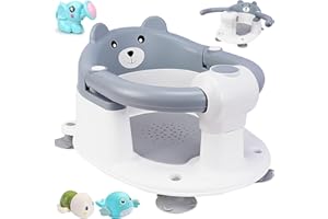 ZUSUZU Seggiolino per Vasca da Bagno per Bambini,Seggiolino da Bagno,Sedia Doccia Bambini,Schienale Ergonomico e Barra di Sicurezza Apribile,Sicuro e Antiscivolo,Regalo per Neonati e Neomamme