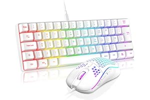 RedThunder 60% RGB Gaming Keyboard and Mouse Combo,UK Layout Ultra Compact Backlit Mini Keyboard, Lightweight 7200 DPI Cellular Optical Mouse, Portable Wired Gaming Set for PC PS5 Gamers (White)