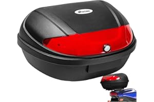 ‎TECTAKE tectake® Motorradkoffer, Gepäckträger, Topcase abschließbar für 2X Helm Motorrad, Mofa Helm, Moped Helm, passend für Roller, Moped, e Roller, Transport Box mit Schloss, Heckbox - 48 Liter Volumen
