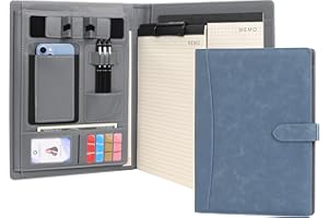 Wason Portefeuille A4 Padfolio Porte-documents en Cuir PU avec Multi-poches Bloc-notes Planchettes Amovible et Support Téléphone Tablette pour Organisateur Bureau école Voyage(Bleu)