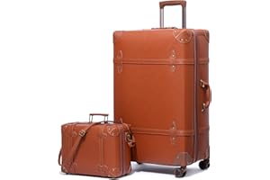 urecity Vintage Luggage Sets for Women Men, PU Leather Retro Suitcase Set, Vintage Carry On Luggage, Cute Vintage Trunk Luggage Sets (Rust Orange, S(14")+L(28"))