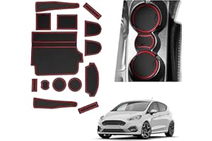 BIBIBO Rubber Mats Non-Slip Mats Compatible with Ford Fiesta ST MK8 2017-2024 (For Right Hand Drive), Rubber Car Mats, Ford Fiesta Accessories, Centre Console Mats, Car Door Slot Mat (red)