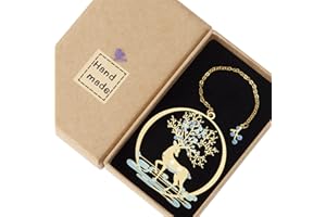 QH-SHOP Marcapáginas de Metal Hermosa Marcapáginas de Alces con Colgante Marcadores de Libros con Caja Regalos Creativos De Navidad para Niños Lectores Mujeres