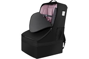 Bruwaa Car Seat Travel Bag - Large Durable Airport Gate Check Bag with Padded Backpack Straps, Black