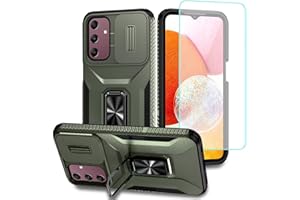 Wanyuexes Hülle für Galaxy A15 Case, für Samsung A15 SM-A156U mit Schutzfolie, Kameraschutz Kartenschlitz, 360° Metall Ring Ständer Stoßfest Handyhülle für Samsung Galaxy A15 Grün