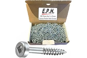 TITMAN EDGE E.P.H. Pocket Hole Screws, No.7 x 25mm, Pack of 100, Coarse Self-Cutting Thread, Square Drive, For Softwoods & Man-Made Boards, EPHS725100C
