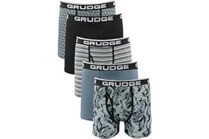 GRUDGE Men's Boxers Shorts (5 Pack) Multipacked Underwear Gift Set | Comfortable Stretch Cotton Mens Trunks, Colourful & Black Underpants Briefs