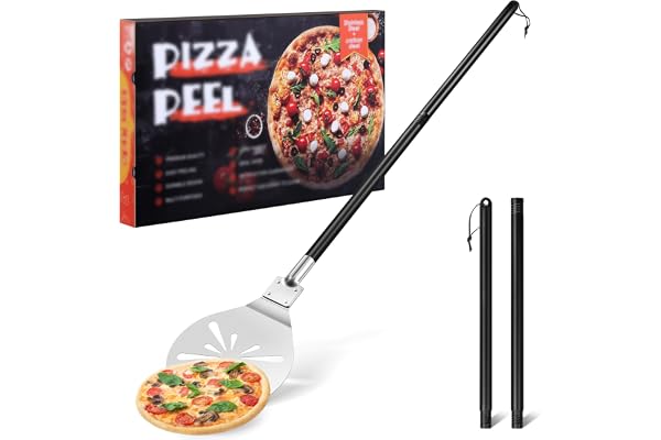TEAMFAR Pizzaspade, 20,3 x 22,7 x 110 cm, perforerat rostfritt stål, rund stor yta och avtagbart handtag