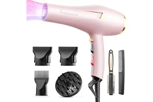 Dekuri Secador Pelo Profesional, Secador Iónico Cabello Sin Encrespamiento, Secado Rápido Salón Secador de Pelo con Difusor y Boquillas, 3 Temperaturas y 2 Velocidades para Mujeres y Hombres (Rosa)