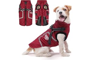 JRTYMLU Cappottino Cane Taglia Piccola, Cappottini Cani Piccola Taglia Media con Cucciolo Strisce Riflettenti Fodera, Cappottini per Cani di Piccol a Taglia Media con Pettorina,Rosso XL