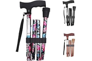 PEPE MOBILITY Pepe - składane kijki dla seniorów, kobiety, wysuwane kijki do chodzenia w podeszłym wieku, regulowana wysokość, kwiatowy nadruk, czarne