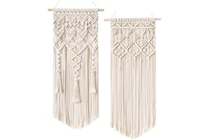 Mkouo 2 Pcs Macramé Woven Colgar en la pared Boho Chic Bohemian Home Geometric Art Decor - Hermoso apartamento de decoración dormitorio, 71cm (L) x 33cm (W)