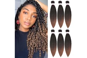 CHRAYLEND Pre-Stretched Braiding Hair Easy Braid Professional Itch- Synthetic Fibre Crochet Braids Yaki Texture Hair Extensions 6 Packs Braid Hair (16 Inch(Pack of 6), 1B/30#)
