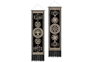 PLIGREAT 2 Pack Viking Symbols Tapestry with Tassels Tree of Life Aesthetic Wall Hanging Vertical Home Art Tapestry for Bedroom Bathroom Living Room Long Narrow Wall Hanging Art Decor