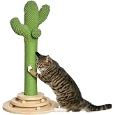 PawHut Scratching Post for Cats in Cactus Shape 32x32x60cm Green | Small Scratching Tree for Cats, Sisal Post and Plush, Hang