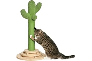 PawHut Cat Tree Cactus Sisal Scratching Post for Indoor Cats Play Tower Kitten Furniture with Hanging Ball Interactive Fun Roller Exerciser 32 x 32 x 60cm