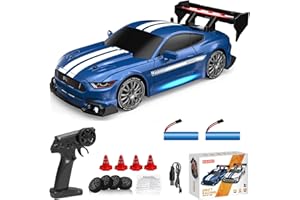 KAIMIO 1:24 Scale RC Drift Car 4WD 2.4GHz 30KM/H High Speed Racing Sport Toy Car with LED Lights, Racing and Drift Wheels(8602-Blau)