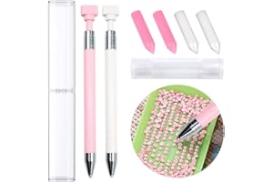 SPOKKI 2 Pcs Diamond Painting Pens with Wax, Refillable Wax Pen, Rotating Glue Point Drill Pen for Nail Art Rhinestones, Diamond Art Accessories and Tools, Quickly Pick Up Beads Gems (Pink+White)