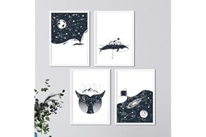 NACNIC Ensemble de 4 feuilles de baleines et Via Lactea, en format A4, papier d'affiche 250 gr de haute qualité. Frameless