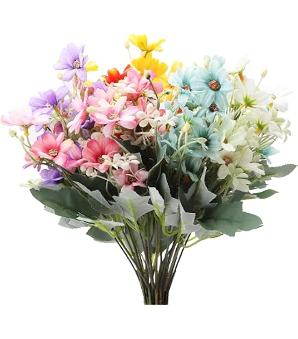 6 Mazzi Di Fiori Artificiali Margherite In Seta, Colori Misti, Altezza 28 Cm, Resistenti Ai Raggi UV, Per Interni Ed Esterni